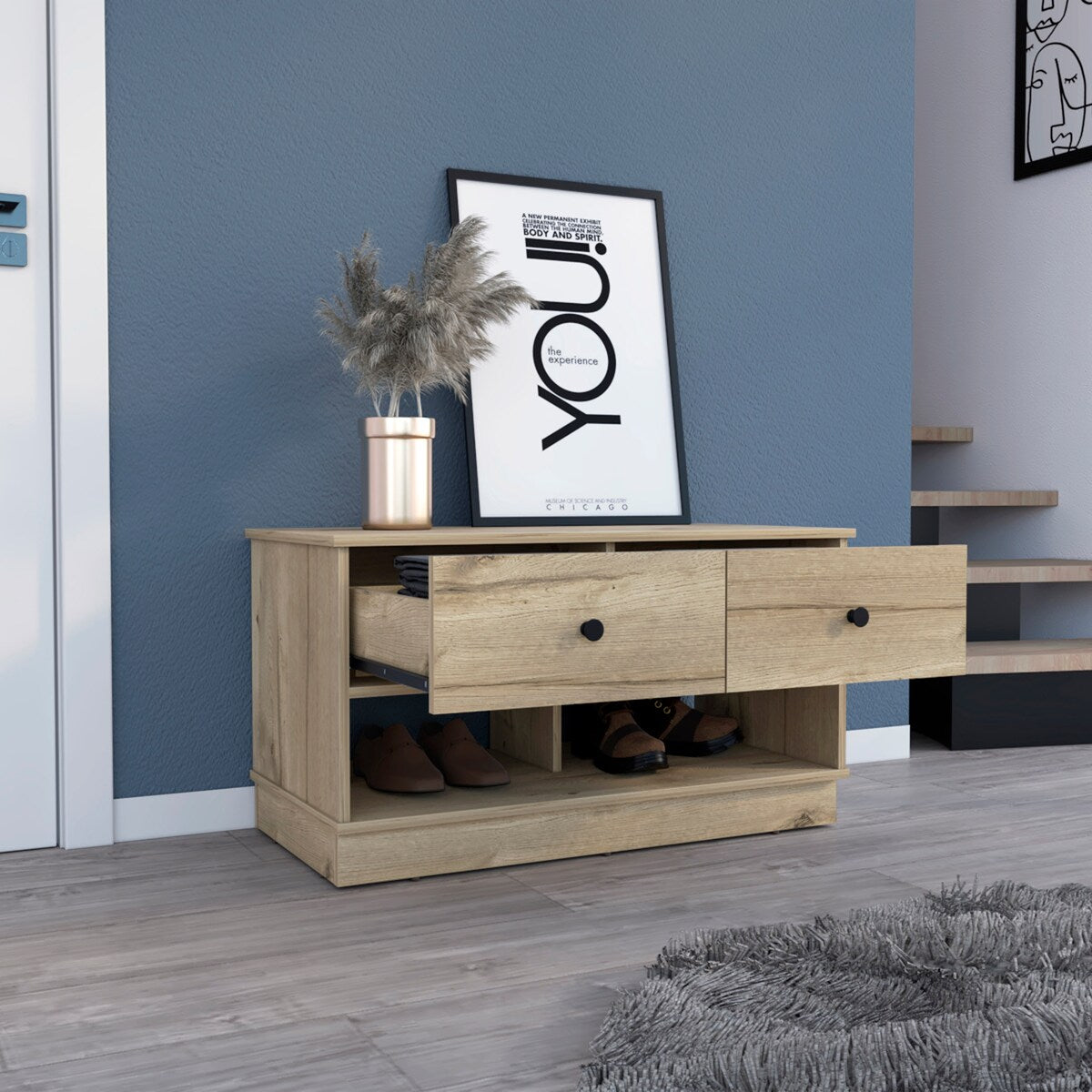 Storage Bench Lower Shelf And Two Drawers