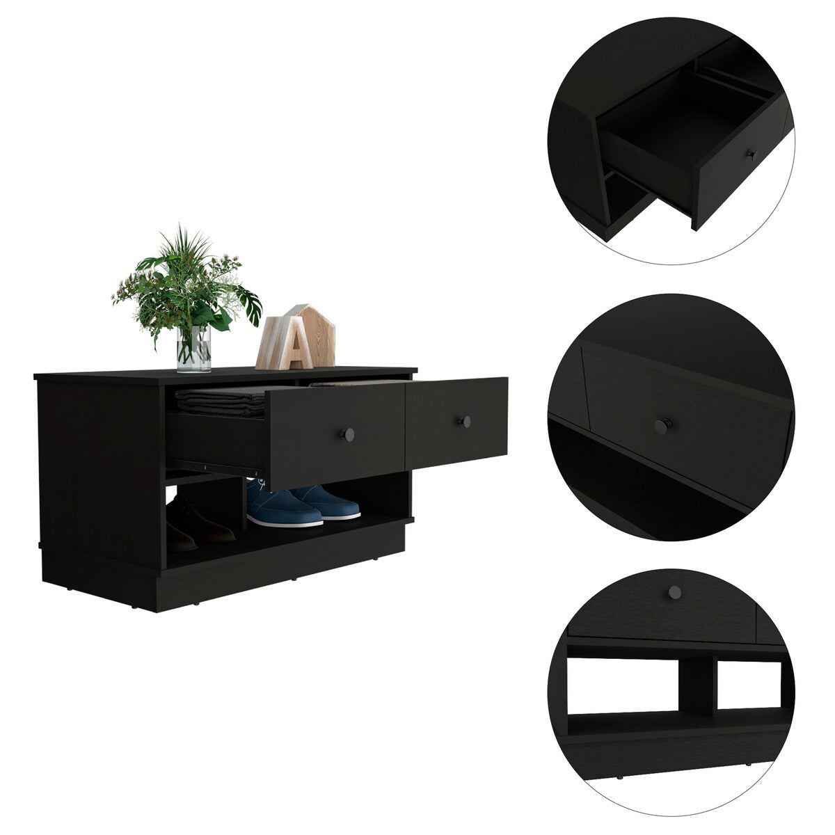 Storage Bench Lower Shelf And Two Drawers