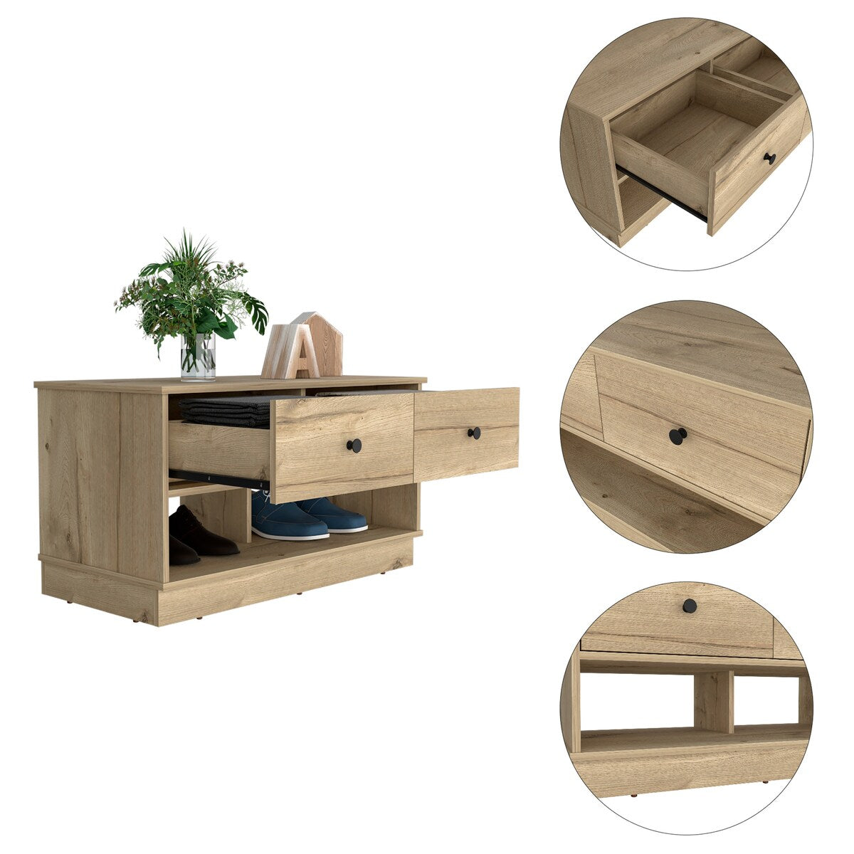 Storage Bench Lower Shelf And Two Drawers