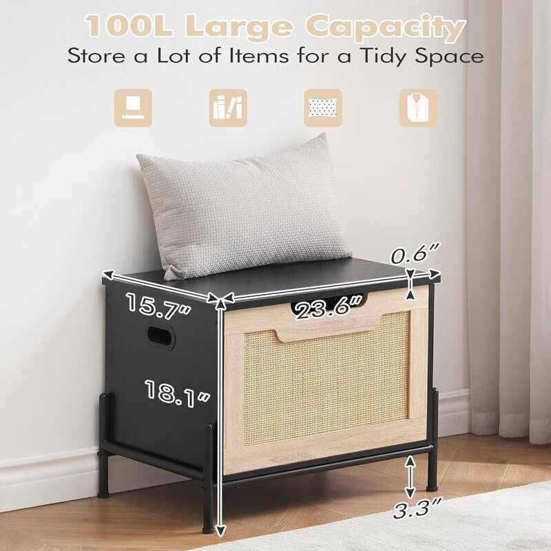 Storage Bench Rattan Storage Chest,for Entryway, Living Room，Bedroom