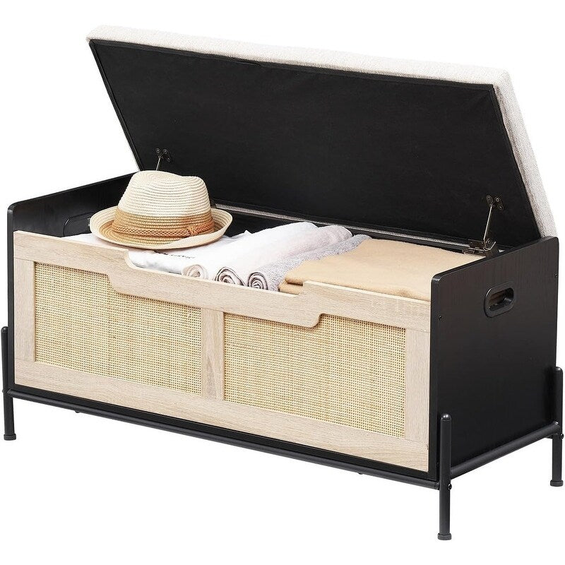 Storage Bench Rattan Storage Chest,for Entryway, Living Room，Bedroom