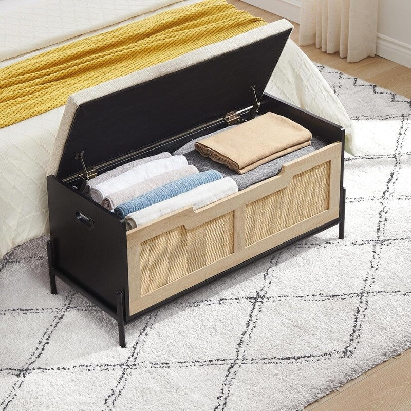 Storage Bench Rattan Storage Chest,for Entryway, Living Room，Bedroom