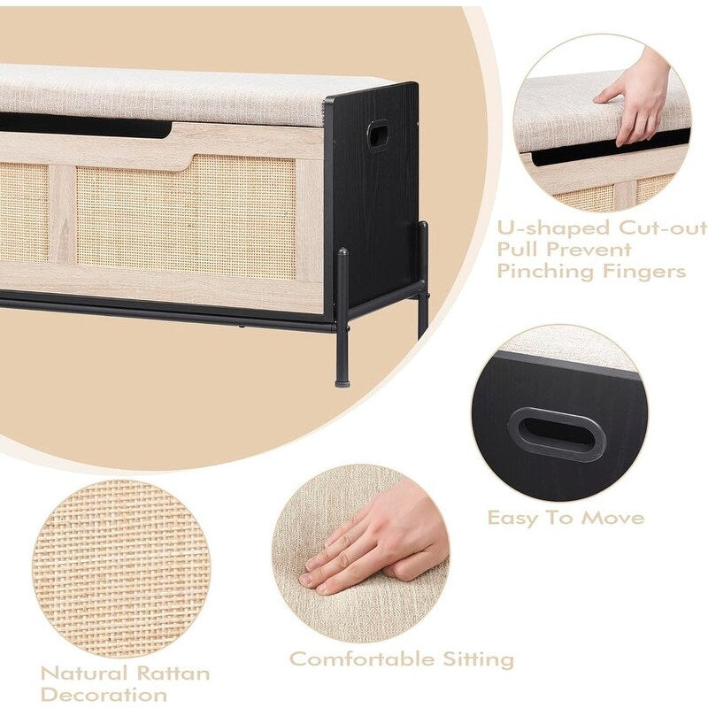 Storage Bench Rattan Storage Chest,for Entryway, Living Room，Bedroom