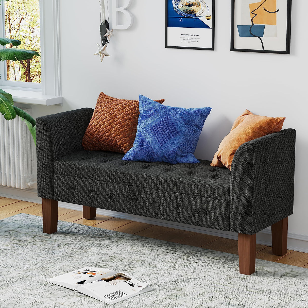 Storage Bench , Bedroom Bench with Arms Ottoman entryway bench with storage