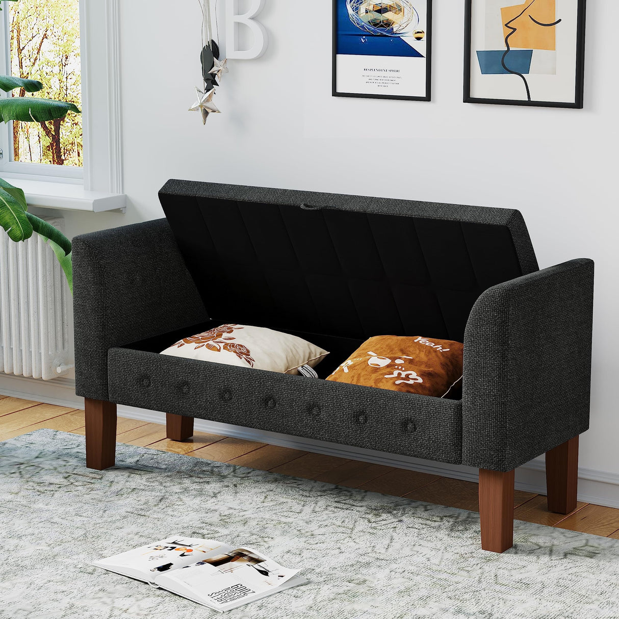 Storage Bench , Bedroom Bench with Arms Ottoman entryway bench with storage
