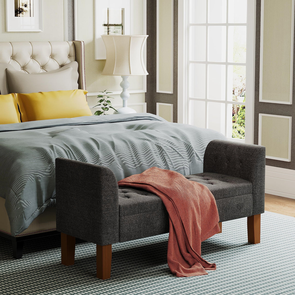 Storage Bench , Bedroom Bench with Arms Ottoman entryway bench with storage