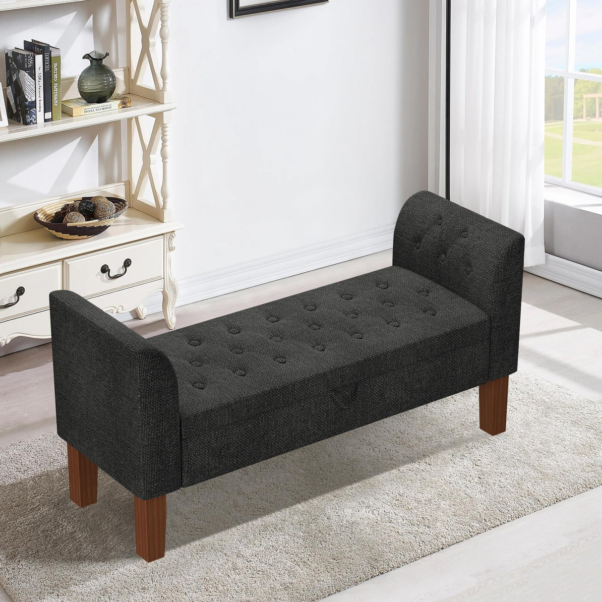 Storage Bench , Bedroom Bench with Arms Ottoman entryway bench with storage