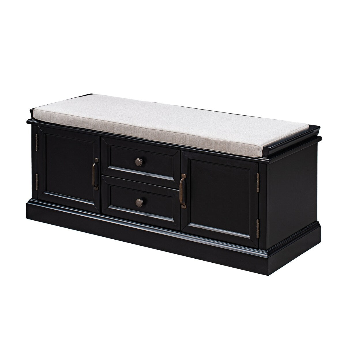 Storage Bench w/2 Drawers & 2 cabinets, Shoe Bench w/Removable Cushion