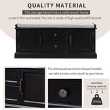 Storage Bench w/2 Drawers & 2 cabinets, Shoe Bench w/Removable Cushion