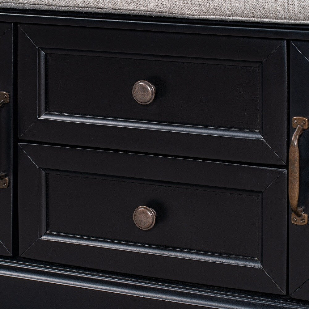 Storage Bench w/2 Drawers & 2 cabinets, Shoe Bench w/Removable Cushion