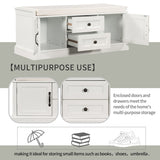 Storage Bench with 2 Drawers and 2 Cabinets, Shoe Bench with Removable Cushion