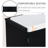 Storage Bench with 2 Drawers and 2 Cabinets, Shoe Bench with Removable Cushion