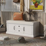 Storage Bench with 2 Drawers and 2 Cabinets, Shoe Bench with Removable Cushion