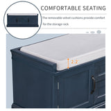 Storage Bench with 2 Drawers and 2 Cabinets, Shoe Bench with Removable Cushion