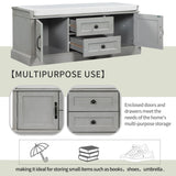Storage Bench with 2 Drawers and 2 Cabinets, Shoe Bench with Removable Cushion