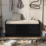 Storage Bench with 2 Drawers and 2 Cabinets, Shoe Bench with Removable Cushion