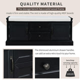 Storage Bench with 2 Drawers and 2 Cabinets, Shoe Bench with Removable Cushion