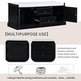 Storage Bench with 2 Drawers and 2 Cabinets, Shoe Bench with Removable Cushion