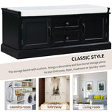 Storage Bench with 2 Drawers and 2 Cabinets, Shoe Bench with Removable Cushion