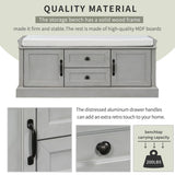 Storage Bench with 2 Drawers and 2 Cabinets, Shoe Bench with Removable Cushion