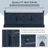 Storage Bench with 2 Drawers and 2 Cabinets, Shoe Bench with Removable Cushion