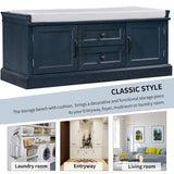 Storage Bench with 2 Drawers and 2 Cabinets, Shoe Bench with Removable Cushion