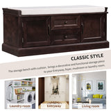 Storage Bench with 2 Drawers and 2 Cabinets, Shoe Bench with Removable Cushion