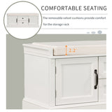 Storage Bench with 2 Drawers and 2 Cabinets, Shoe Bench with Removable Cushion