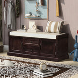 Storage Bench with 2 Drawers and 2 Cabinets, Shoe Bench with Removable Cushion