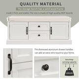 Storage Bench with 2 Drawers and 2 Cabinets, Shoe Bench with Removable Cushion