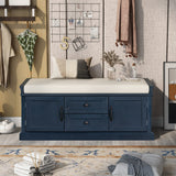 Storage Bench with 2 Drawers and 2 Cabinets, Shoe Bench with Removable Cushion