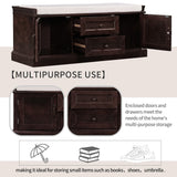 Storage Bench with 2 Drawers and 2 Cabinets, Shoe Bench with Removable Cushion