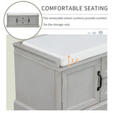 Storage Bench with 2 Drawers and 2 Cabinets, Shoe Bench with Removable Cushion