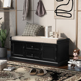 Storage Bench with 2 Drawers and 2 Cabinets, Shoe Bench with Removable Cushion