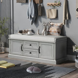 Storage Bench with 2 Drawers and 2 Cabinets, Shoe Bench with Removable Cushion