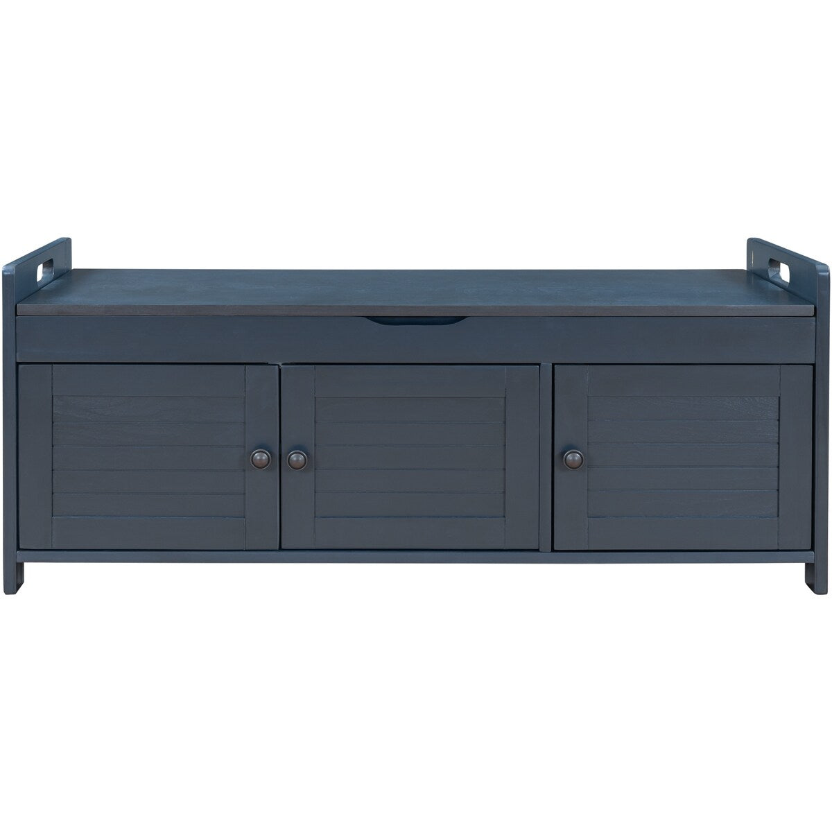 Storage Bench with 3 Shutter-shaped Doors, Removable Cushion and Hidden Storage Space - 43.5"L x 16"W x 18"H