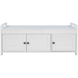 Storage Bench with 3 Shutter-shaped Doors, Removable Cushion and Hidden Storage Space - 43.5"L x 16"W x 18"H