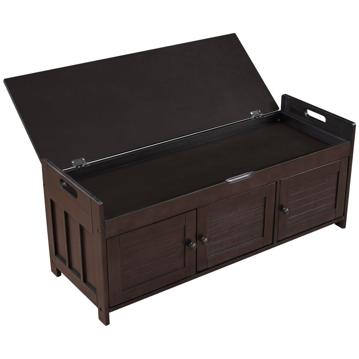 Storage Bench with 3 Shutter-shaped Doors, Removable Cushion and Hidden Storage Space - 43.5"L x 16"W x 18"H