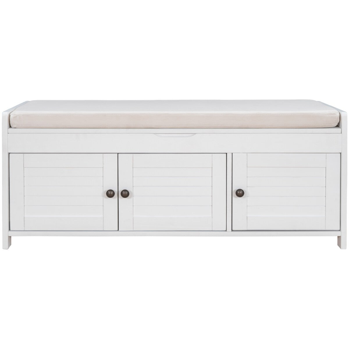Storage Bench with 3 Shutter-shaped Doors, Removable Cushion and Hidden Storage Space - 43.5"L x 16"W x 18"H