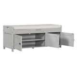 Storage Bench with 3 Shutter-shaped Doors, Removable Cushion and Hidden Storage Space - 43.5"L x 16"W x 18"H