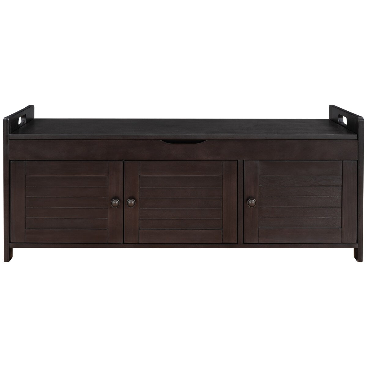 Storage Bench with 3 Shutter-shaped Doors, Removable Cushion and Hidden Storage Space - 43.5"L x 16"W x 18"H