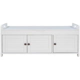 Storage Bench with 3 Shutter-shaped Doors, Shoe Bench with Removable Cushion and Hidden Storage Space