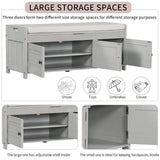 Storage Bench with 3 Shutter-shaped Doors, Shoe Bench with Removable Cushion and Hidden Storage Space