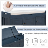 Storage Bench with 3 Shutter-shaped Doors, Shoe Bench with Removable Cushion and Hidden Storage Space