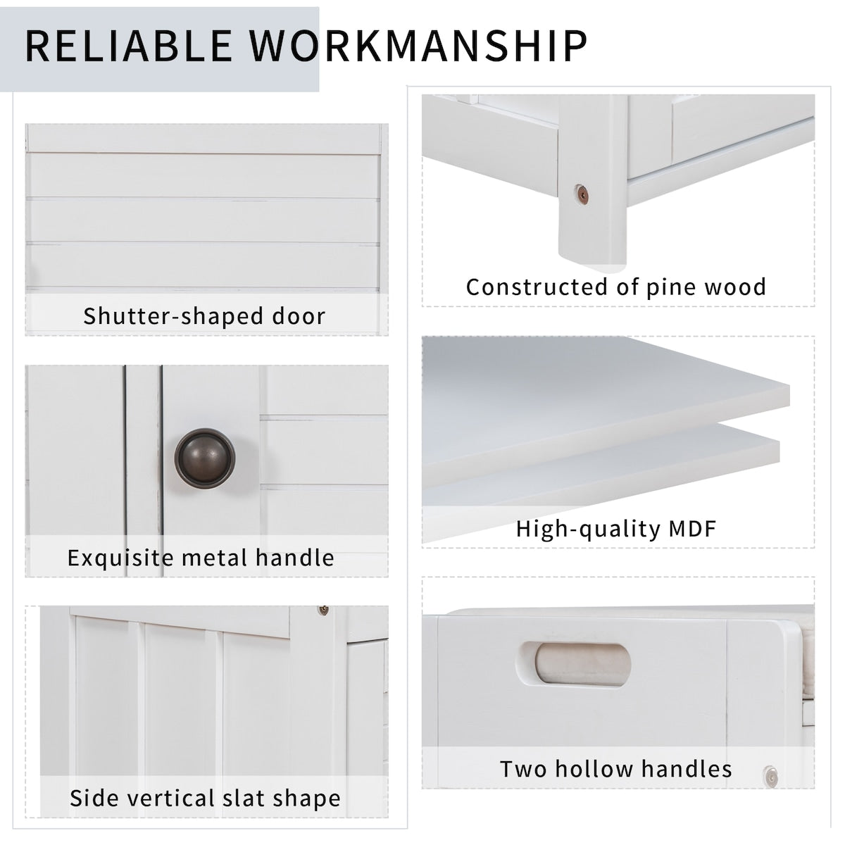 Storage Bench with 3 Shutter-shaped Doors, Shoe Bench with Removable Cushion and Hidden Storage Space