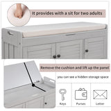 Storage Bench with 3 Shutter-shaped Doors, Shoe Bench with Removable Cushion and Hidden Storage Space