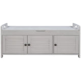 Storage Bench with 3 Shutter-shaped Doors, Shoe Bench with Removable Cushion and Hidden Storage Space