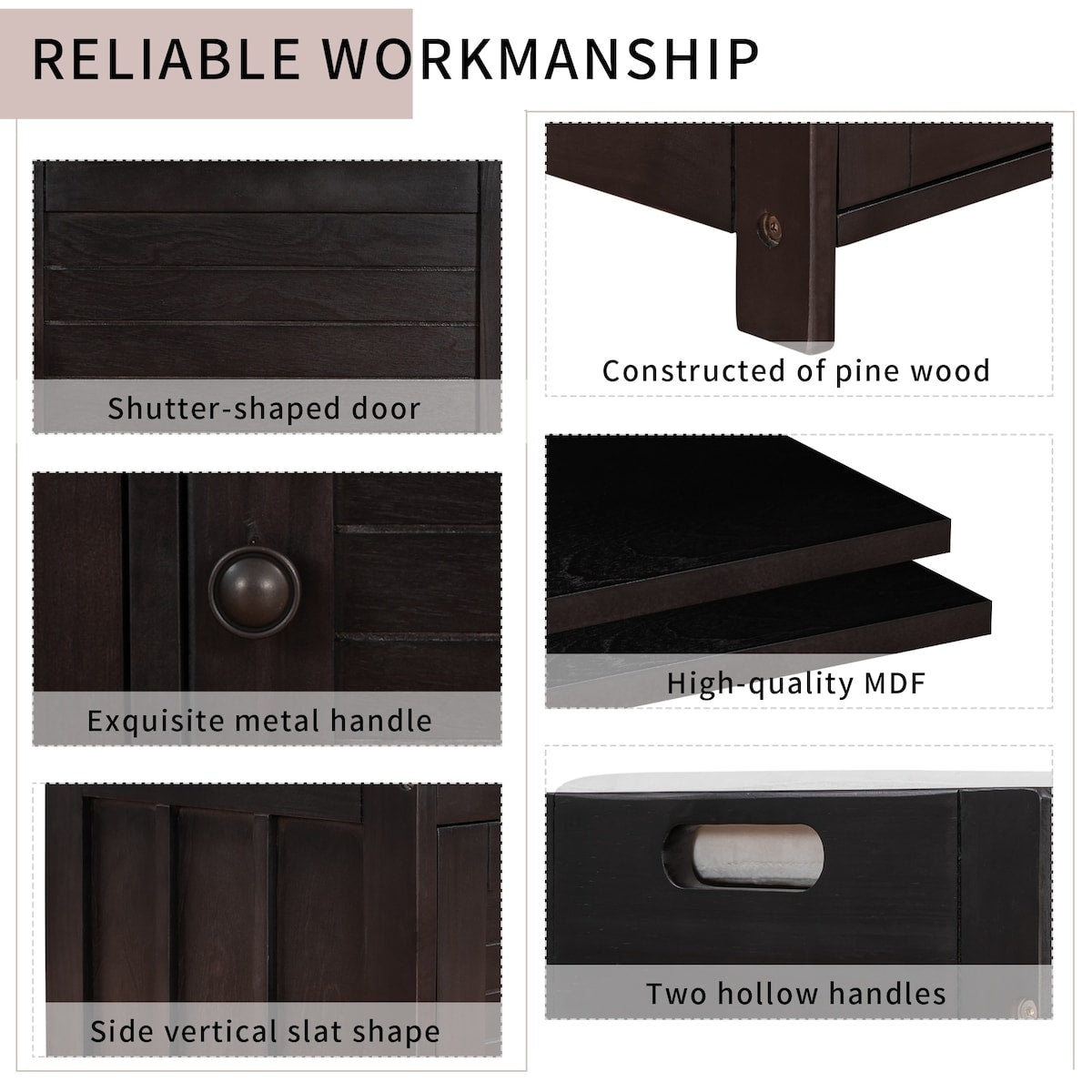 Storage Bench with 3 Shutter-shaped Doors, Shoe Bench with Removable Cushion and Hidden Storage Space