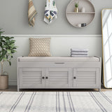 Storage Bench with 3 Shutter-shaped Doors, Shoe Bench with Removable Cushion and Hidden Storage Space