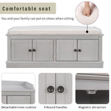 Storage Bench with 4 Doors and Adjustable Shelves, Shoe Bench with Removable Cushion